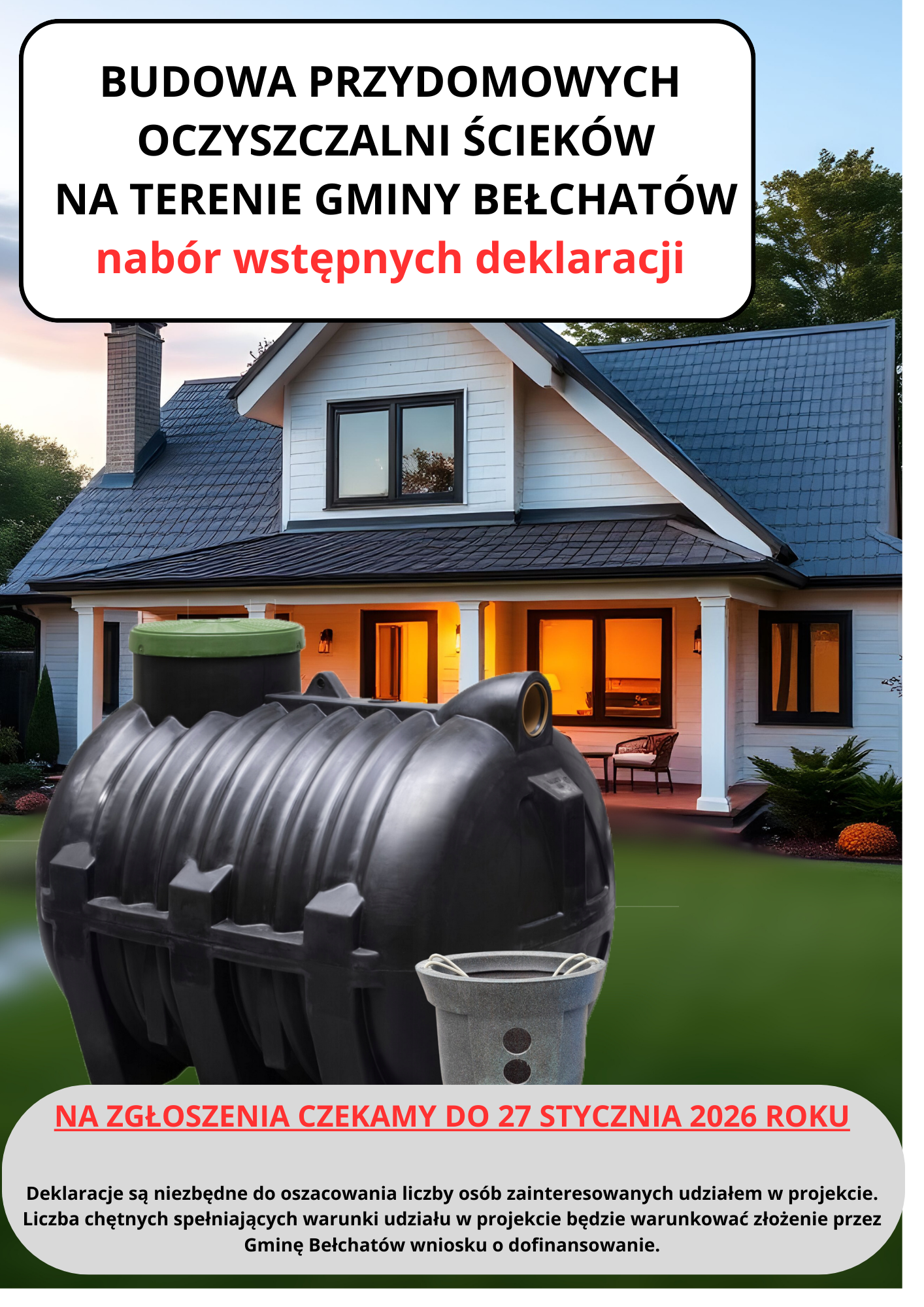 dom jdnorodzinny z&nbsp;przydomową oczyszczalnią ściek&oacute;w na&nbsp;pierwszym planie