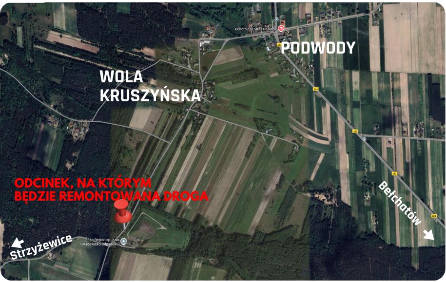 mapka okolic drogi kruszyńskiej z informacją o robotach drogowych