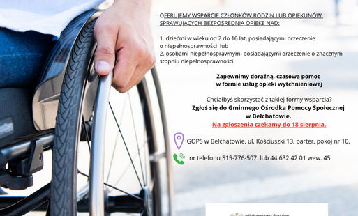 osoba na wózku, informacja o naborze do programu "Opieka wytchnieniowa"