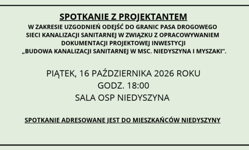 plansza z informacją o planowanym spotkaniu z projektantem dla mieszkańców niedyszyny