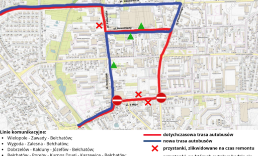 mapka gminy bełchatów z zaznaczonymi przystankami 