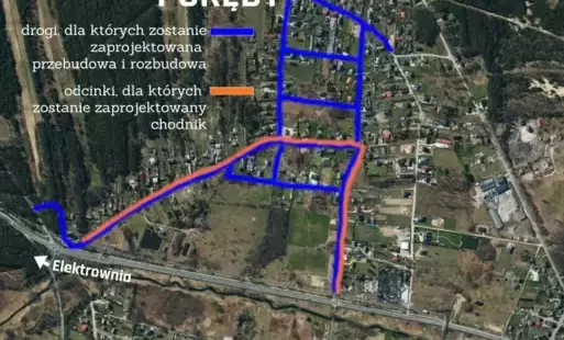 mapka przebudowa dróg w porębach