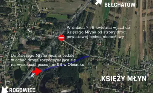 mapka z dojazdem do księżego młyna