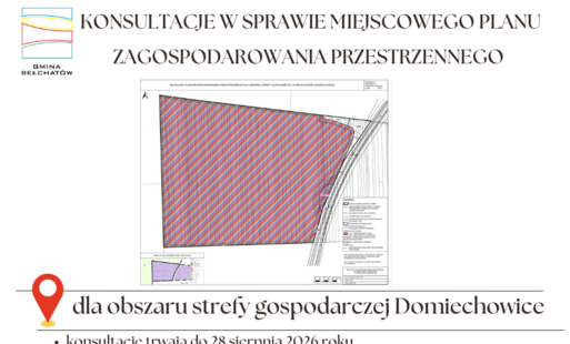 mapka strefy gospodarczej domiechowice z informacją o rozpoczeciu konsultacji społecznych w sprawie miejscowego planu zagospodarwoania przestrzennego