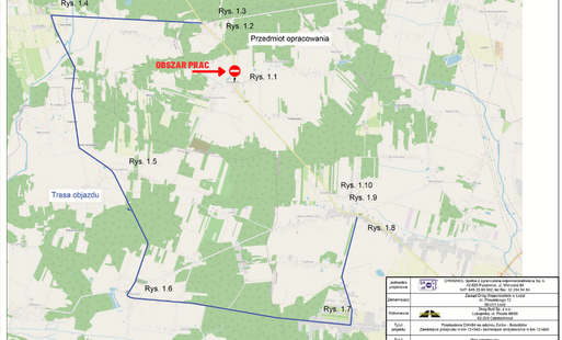 mapka gminy bełchatów z zaznaczoną trasą objazdu na czas robót 