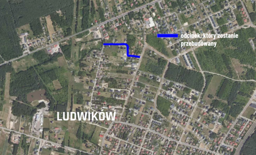 mapa ludwikowa z zaznaczonym odcinkiem drogi do przebudowy