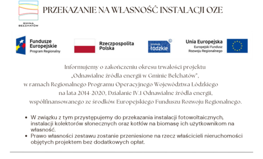 informacja o zakończeniu trwałości projektu oze
